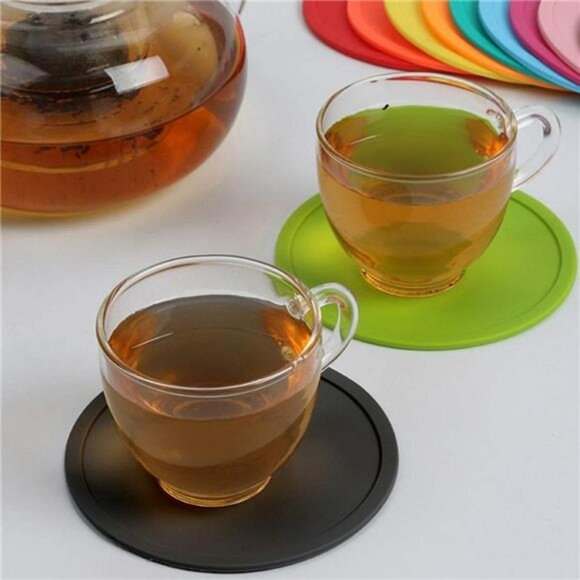 Colorful Silicone Drink Coasters Set of 10 Non Slip Heat Resistant Cup Mats - Picture 5 of 8